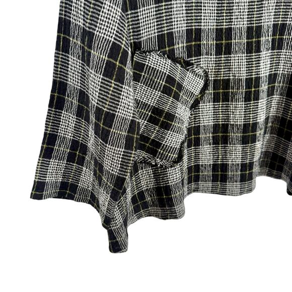 Habitat Sz Medium Black Yellow Gauze Plaid Wearable Art Cozy Blouse Shirt Top